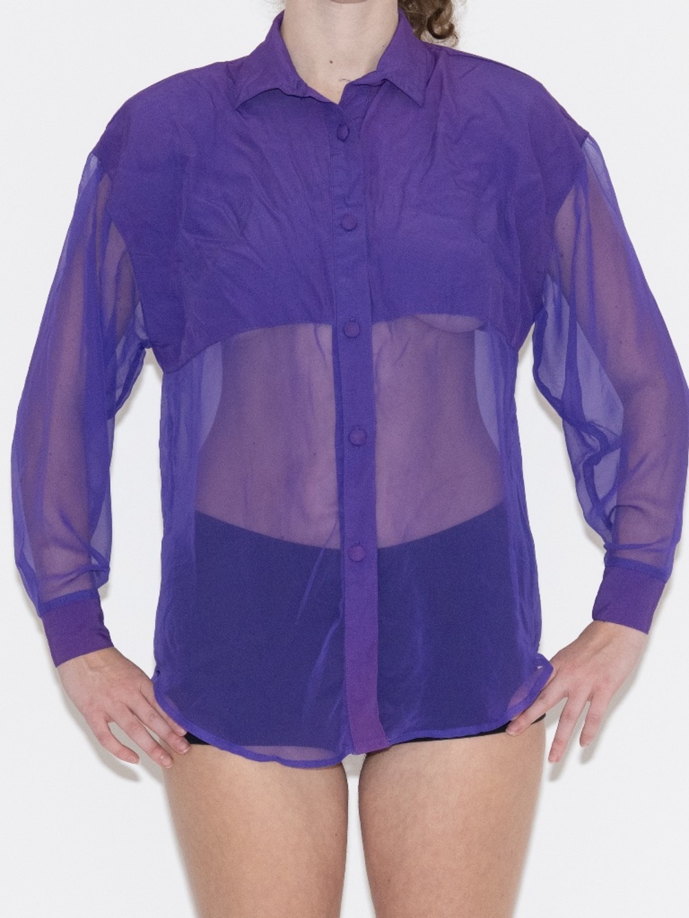Vintage 80s purple mesh button up shoulder pads size medium judy knapp polyester